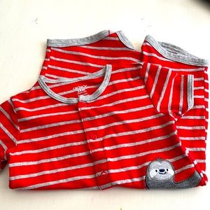 Carters red/gray striped romper 24 mos.